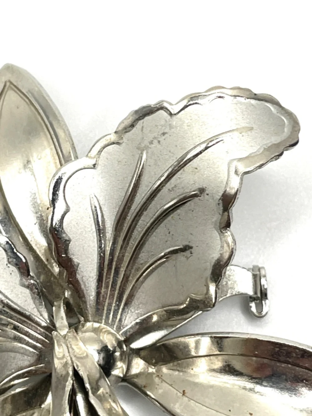 Vintage Mid-Century Silver Tone Orchid Pin Brooch
